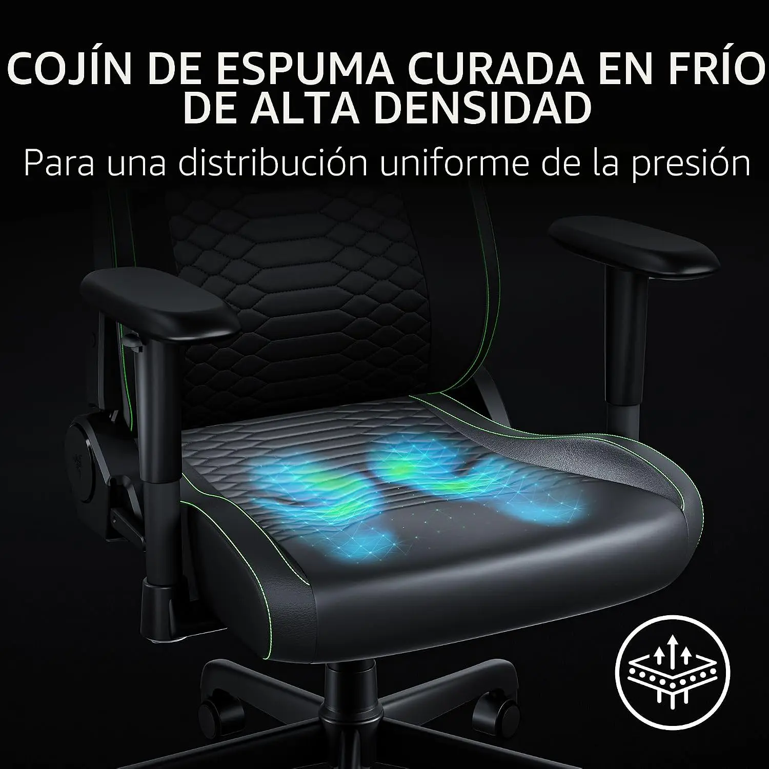 Razer Iskur V2 X NewGen, Silla Gamer Ergonómica, Cuero EPU CoolTouch, Soporte Lumbar, Reclinación 152°, Reposabrazos 2D, Negro/Verde 6