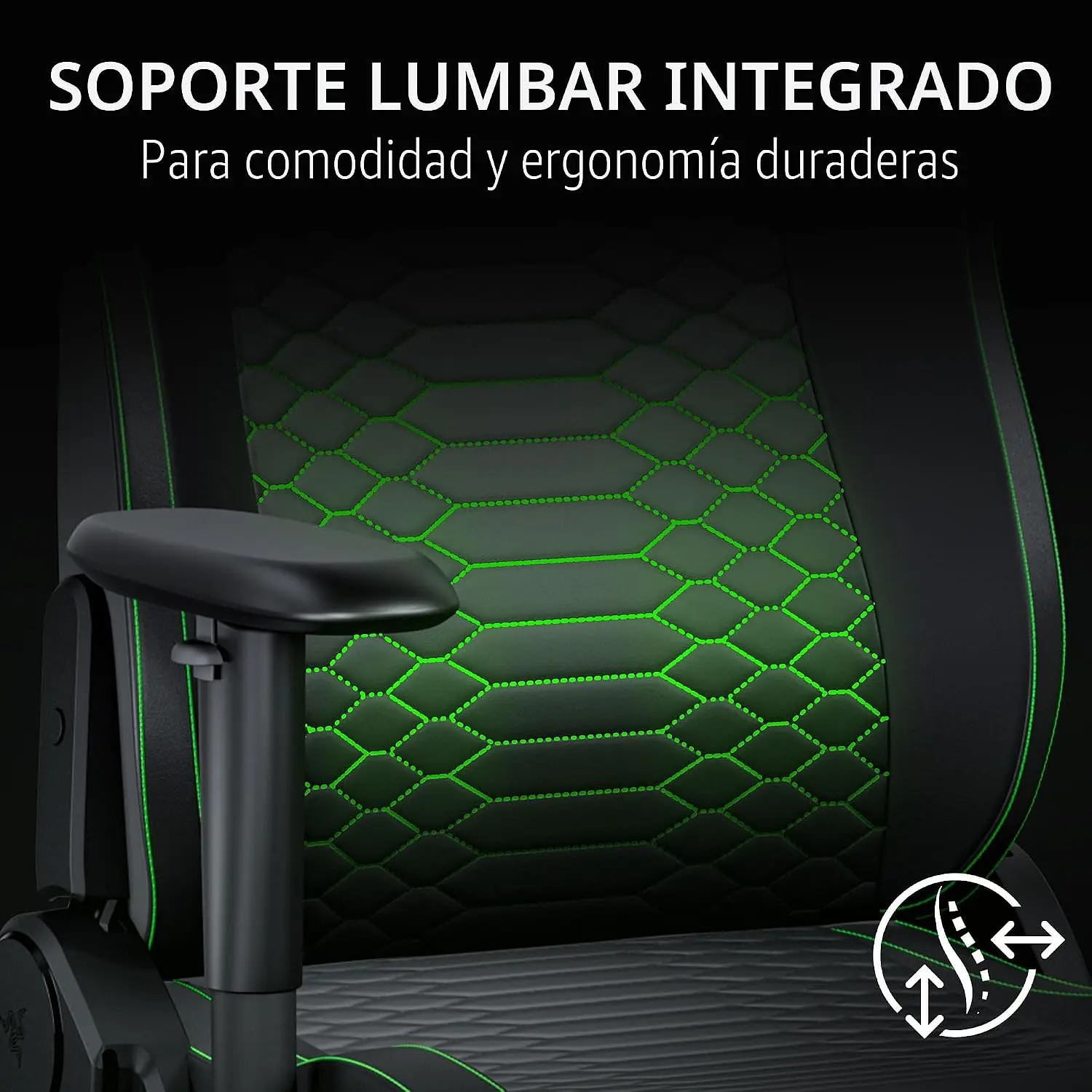 Razer Iskur V2 X NewGen, Silla Gamer Ergonómica, Cuero EPU CoolTouch, Soporte Lumbar, Reclinación 152°, Reposabrazos 2D, Negro/Verde 7
