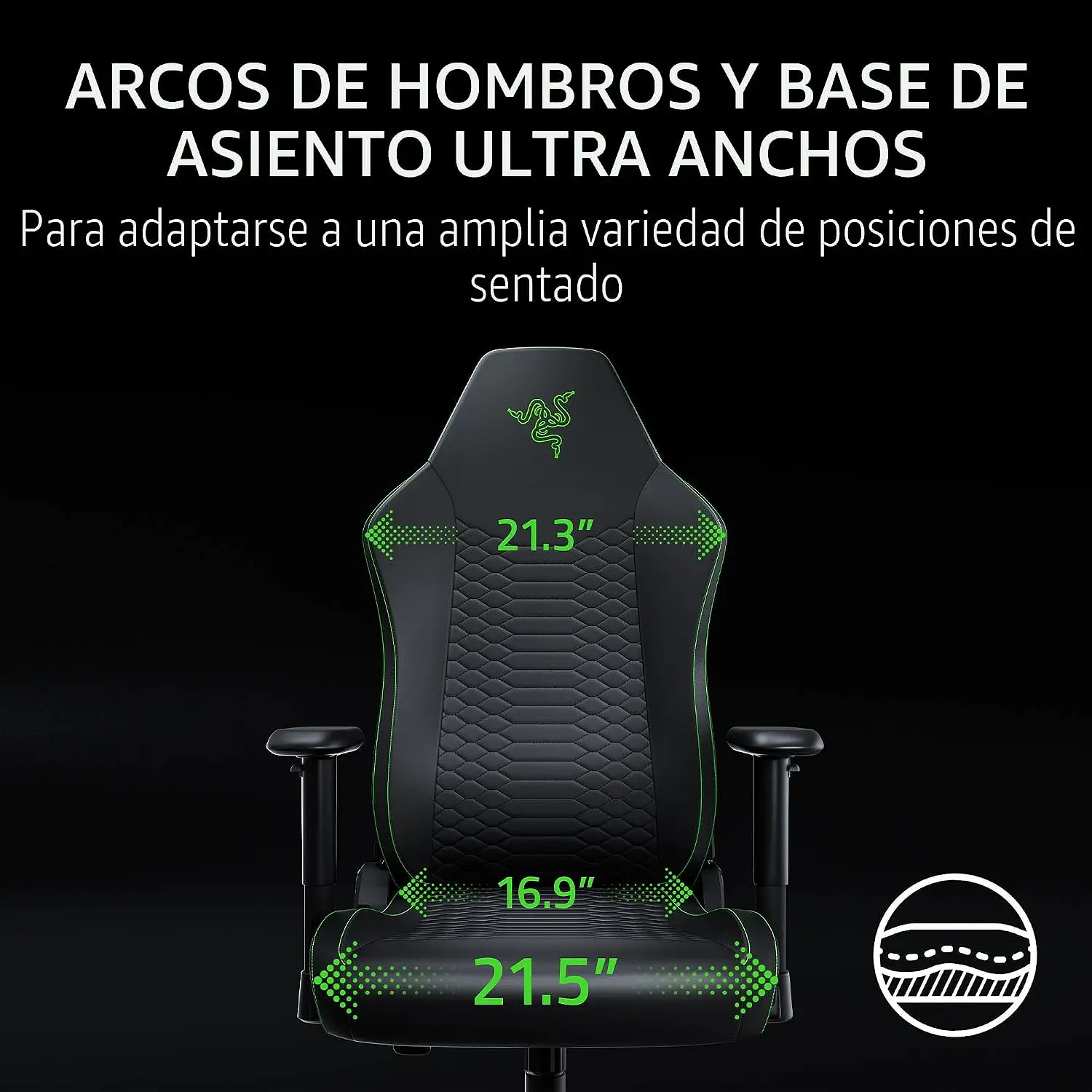 Razer Iskur V2 X NewGen, Silla Gamer Ergonómica, Cuero EPU CoolTouch, Soporte Lumbar, Reclinación 152°, Reposabrazos 2D, Negro/Verde 8