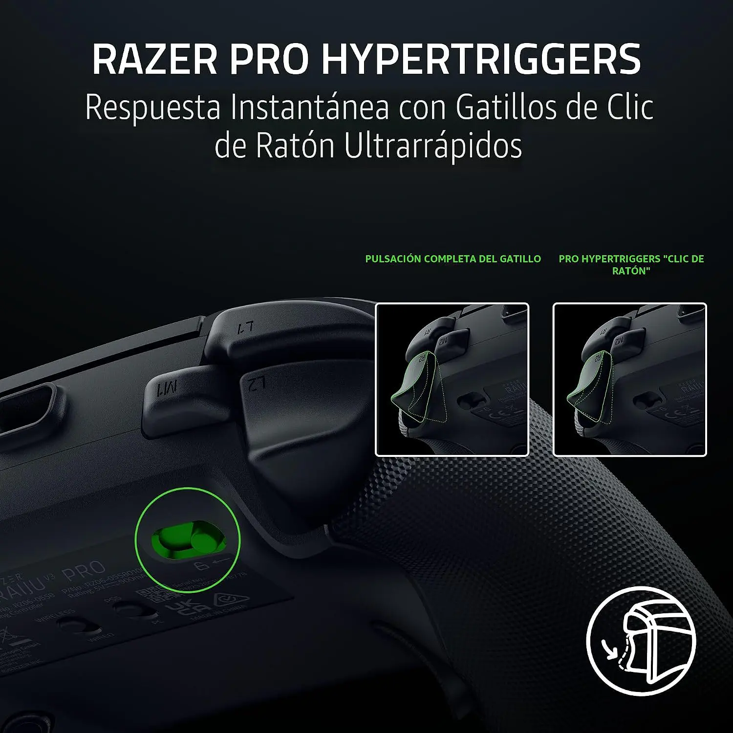 Razer Raiju V3 Pro Black, Control Gamer Inalámbrico PS5 y PC, Sticks TMR, 6 Botones Programables, HyperTriggers, 2.4 GHz 9