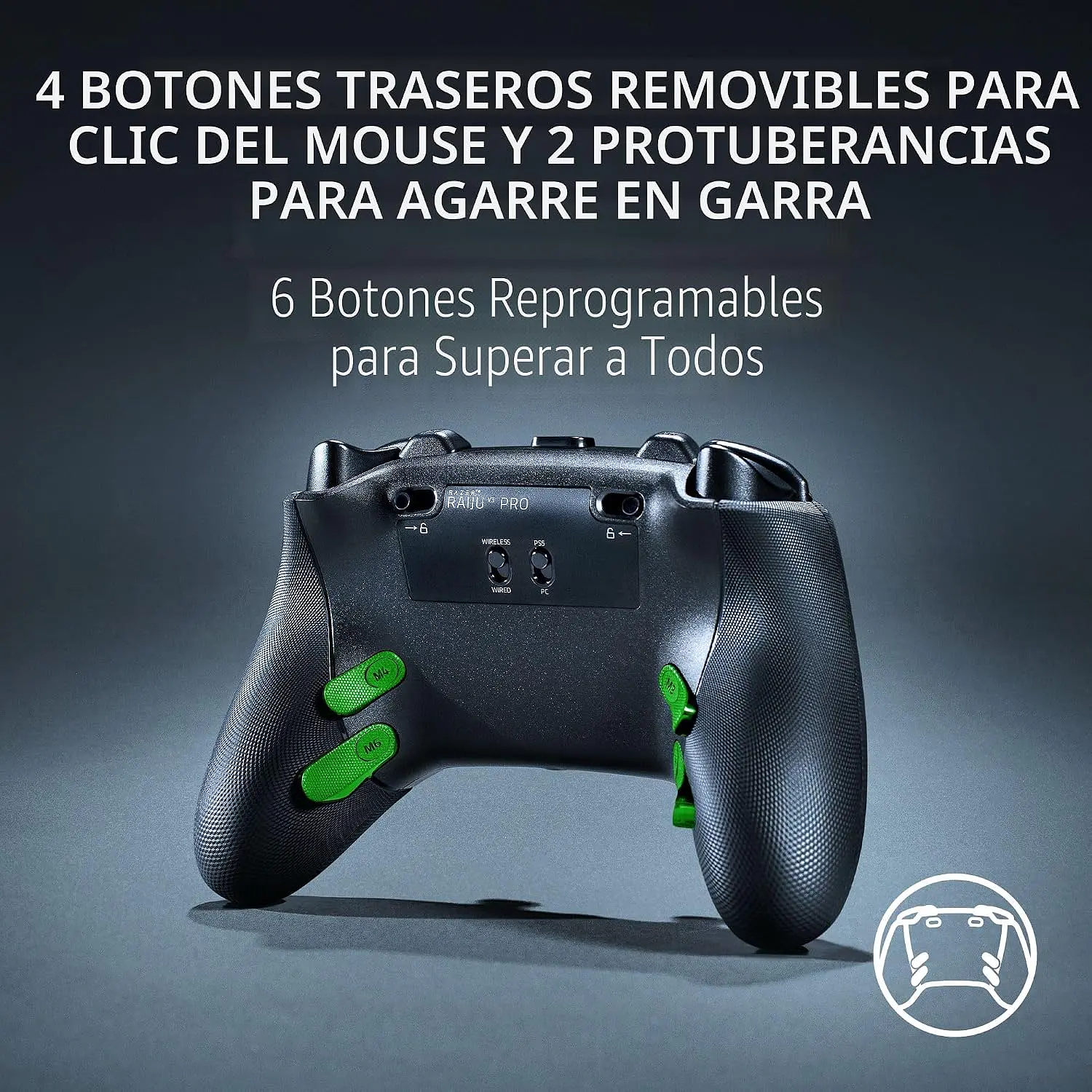 Razer Raiju V3 Pro Black, Control Gamer Inalámbrico PS5 y PC, Sticks TMR, 6 Botones Programables, HyperTriggers, 2.4 GHz 12