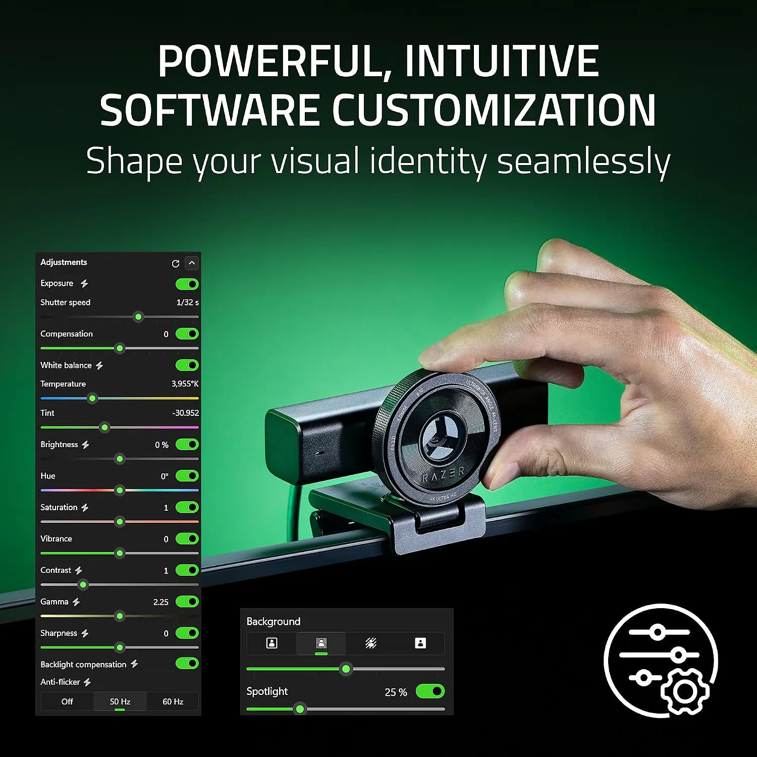 Razer Kiyo V2 Black, Webcam 4K 30 FPS, Sensor Sony STARVIS 8.3 MP, Autoencuadre IA, HDR, Micrófono Estéreo, USB-C 14