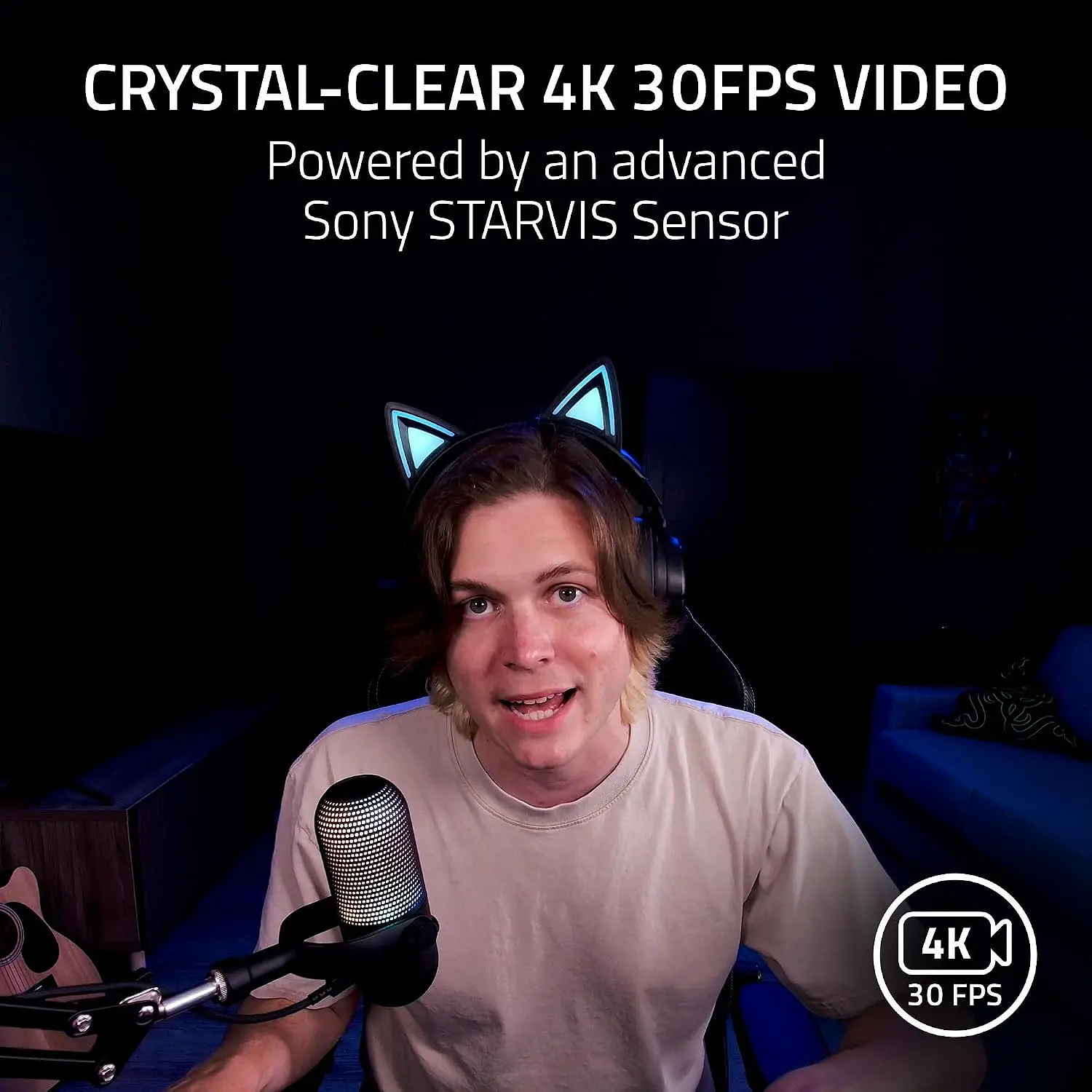 Razer Kiyo V2 Black, Webcam 4K 30 FPS, Sensor Sony STARVIS 8.3 MP, Autoencuadre IA, HDR, Micrófono Estéreo, USB-C 15