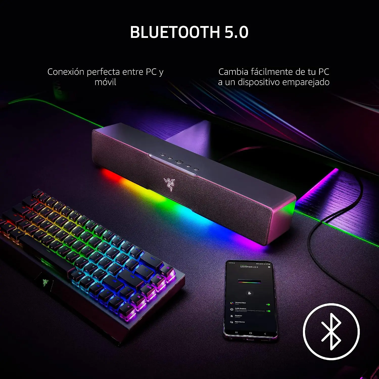 Razer Leviathan V2 X Black, Barra de Sonido Gamer para PC, USB-C, Bluetooth 5.0, Chroma RGB 14 Zonas 8