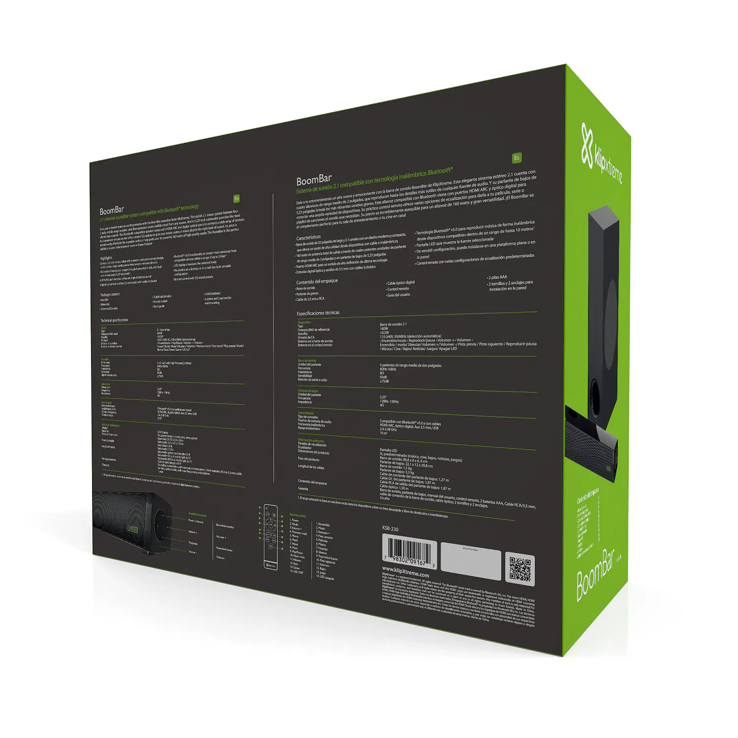 Klip Xtreme BoomBar KSB-230, Barra de Sonido 2.1 160W, Bluetooth 5.0, HDMI ARC, Subwoofer 5.25, Negro 6