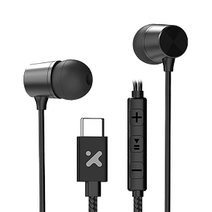 Xtech TuneLoop XTH-300, Audífonos Intraurales USB-C con Micrófono, Control en Línea, 10mm, Negro