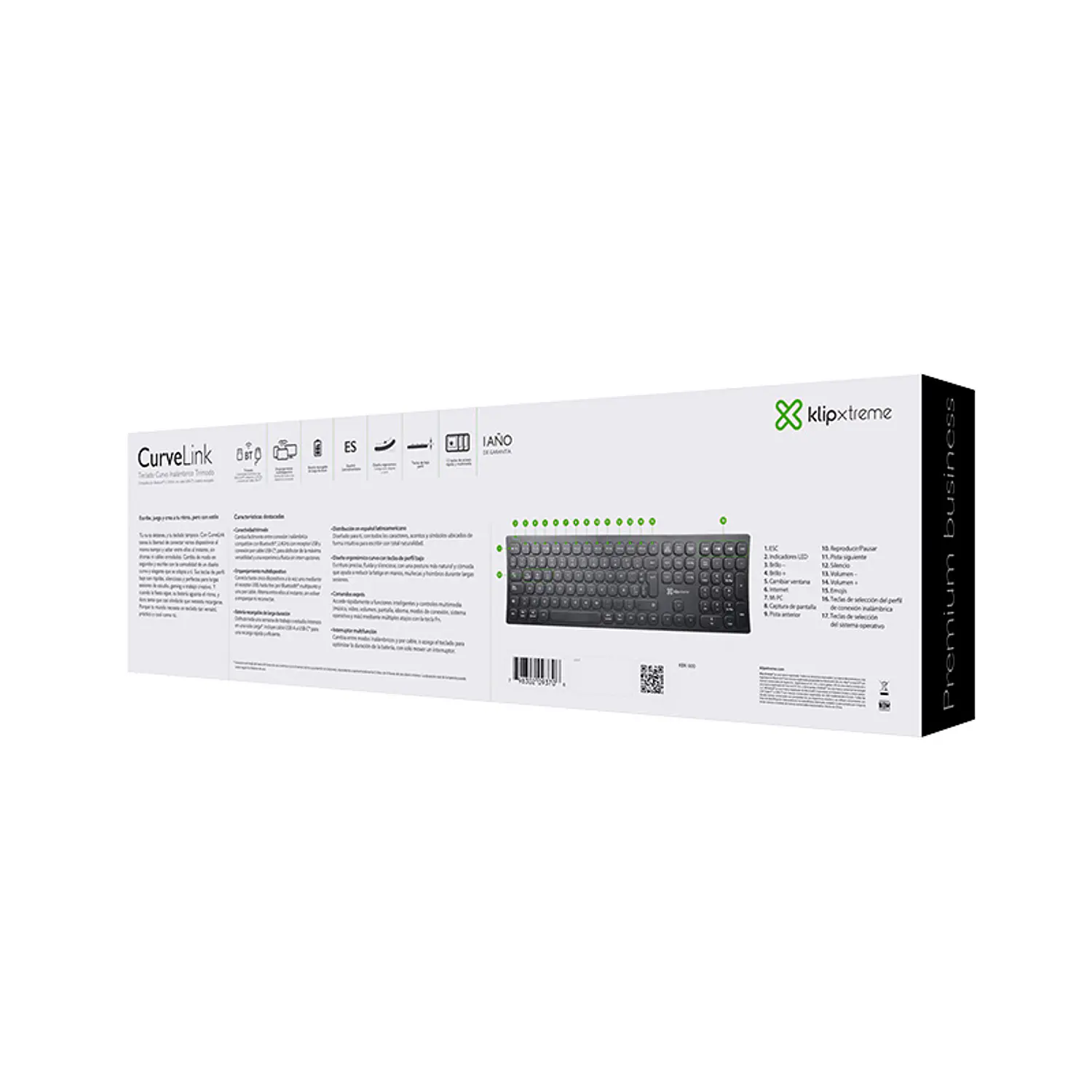 Klip Xtreme KBK-900 Teclado Ergonómico Curvo CurveLink, Bluetooth v5.0, 2.4 GHz, USB-C, 112 Teclas, Negro 9