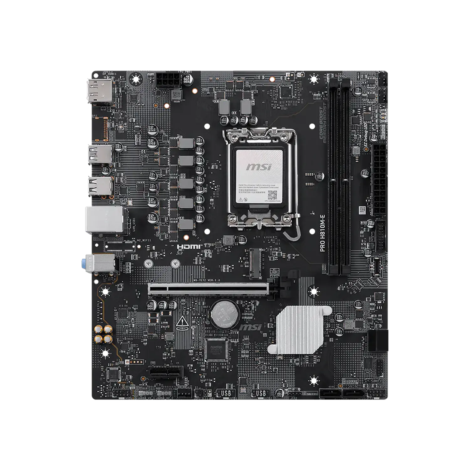 MSI PRO H810M-E, Placa Madre Micro-ATX, Intel H810, Socket LGA1851, DDR5 Hasta 128GB, PCIe 5.0, M.2 Gen4, LAN 2.5G, HDMI, DisplayPort, Negro 2