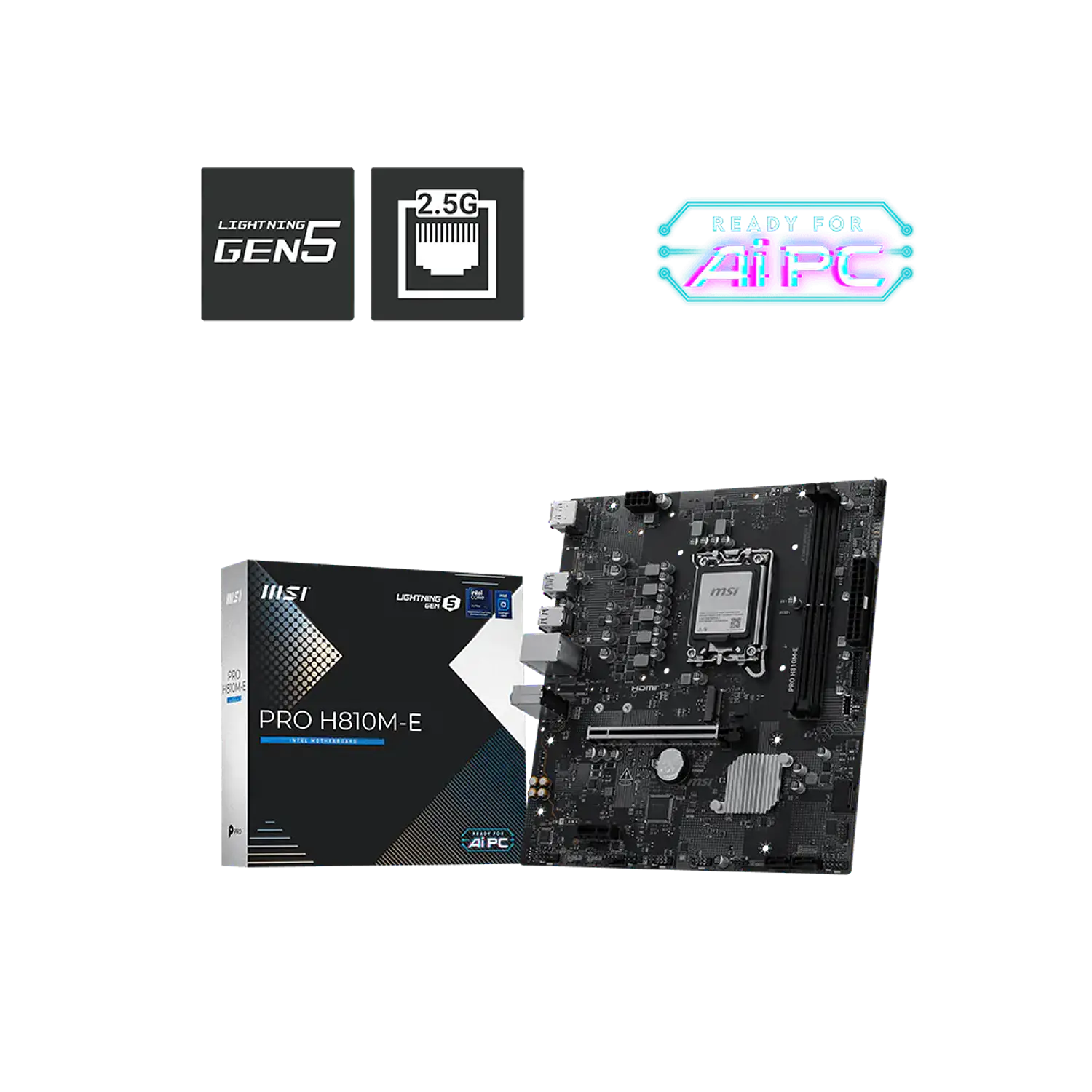 MSI PRO H810M-E, Placa Madre Micro-ATX, Intel H810, Socket LGA1851, DDR5 Hasta 128GB, PCIe 5.0, M.2 Gen4, LAN 2.5G, HDMI, DisplayPort, Negro 1