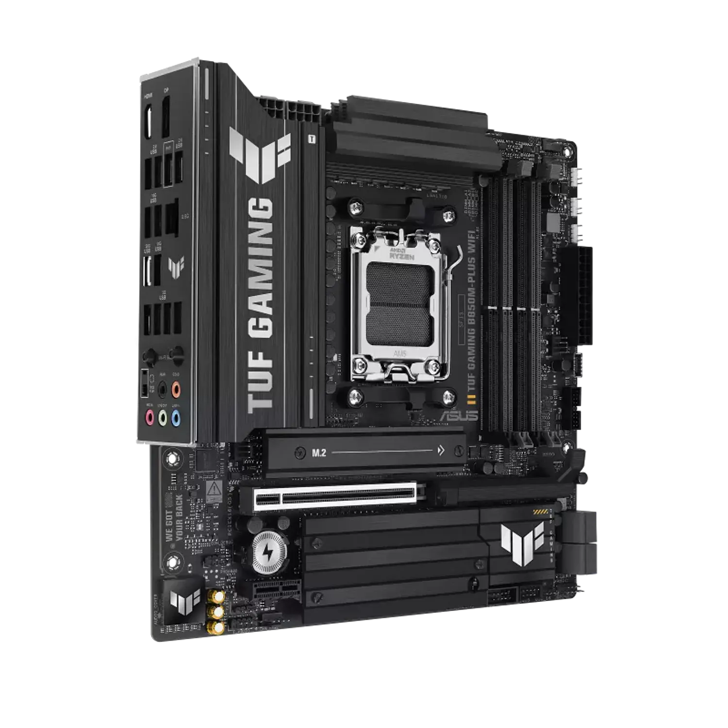 ASUS TUF GAMING B850M-PLUS WIFI7, Placa Madre Micro-ATX, AMD B850, Socket AM5, DDR5 Hasta 256GB, PCIe 5.0, 3 M.2, Wi-Fi 7, Bluetooth, LAN 2.5G, USB-C 20Gbps, Negro 3