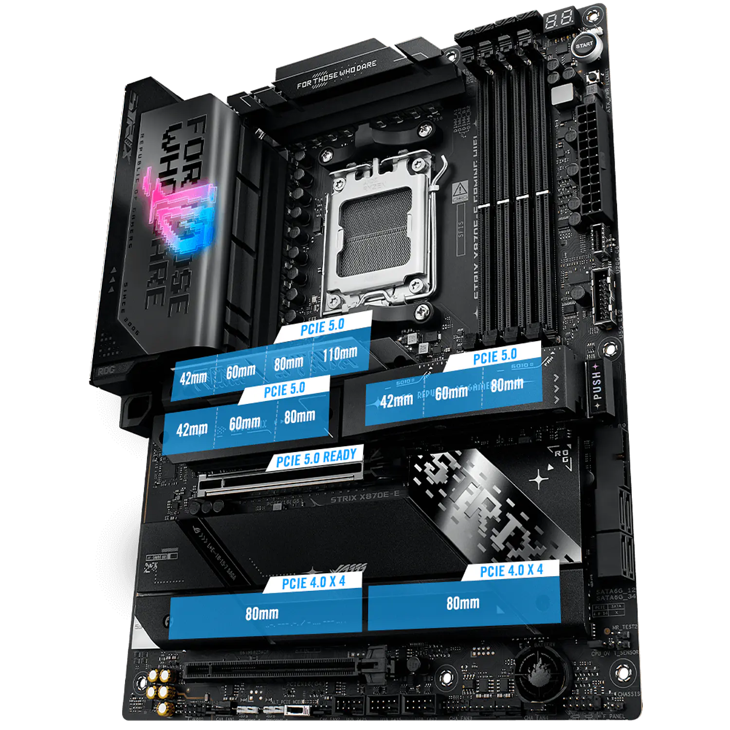 ASUS ROG STRIX X870E-E GAMING WIFI, Placa Madre ATX, AMD X870E, Socket AM5, DDR5 Hasta 256GB, PCIe 5.0, 5 M.2, Wi-Fi 7, Bluetooth 5.4, LAN 5GbE, 2 USB4 40Gbps, Negro 6