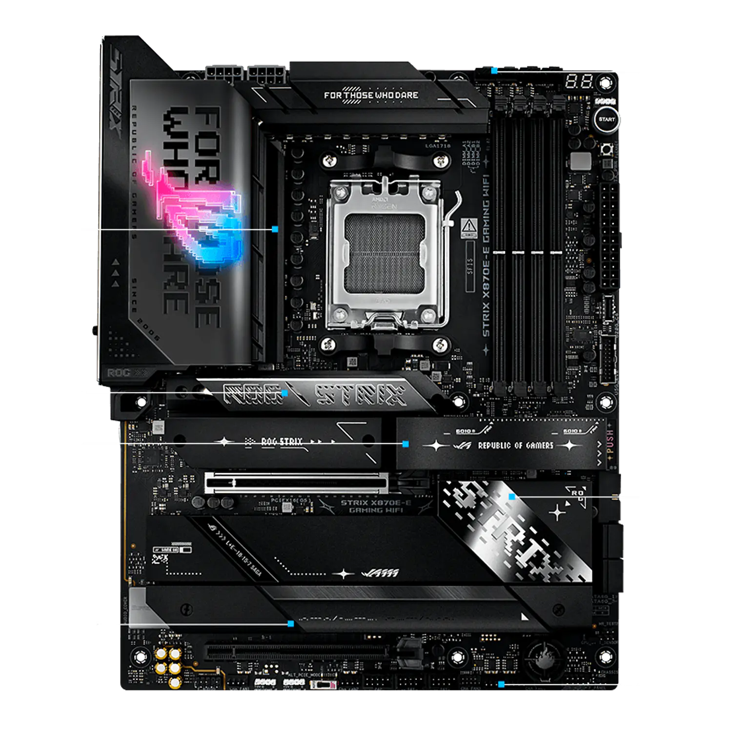 ASUS ROG STRIX X870E-E GAMING WIFI, Placa Madre ATX, AMD X870E, Socket AM5, DDR5 Hasta 256GB, PCIe 5.0, 5 M.2, Wi-Fi 7, Bluetooth 5.4, LAN 5GbE, 2 USB4 40Gbps, Negro 3