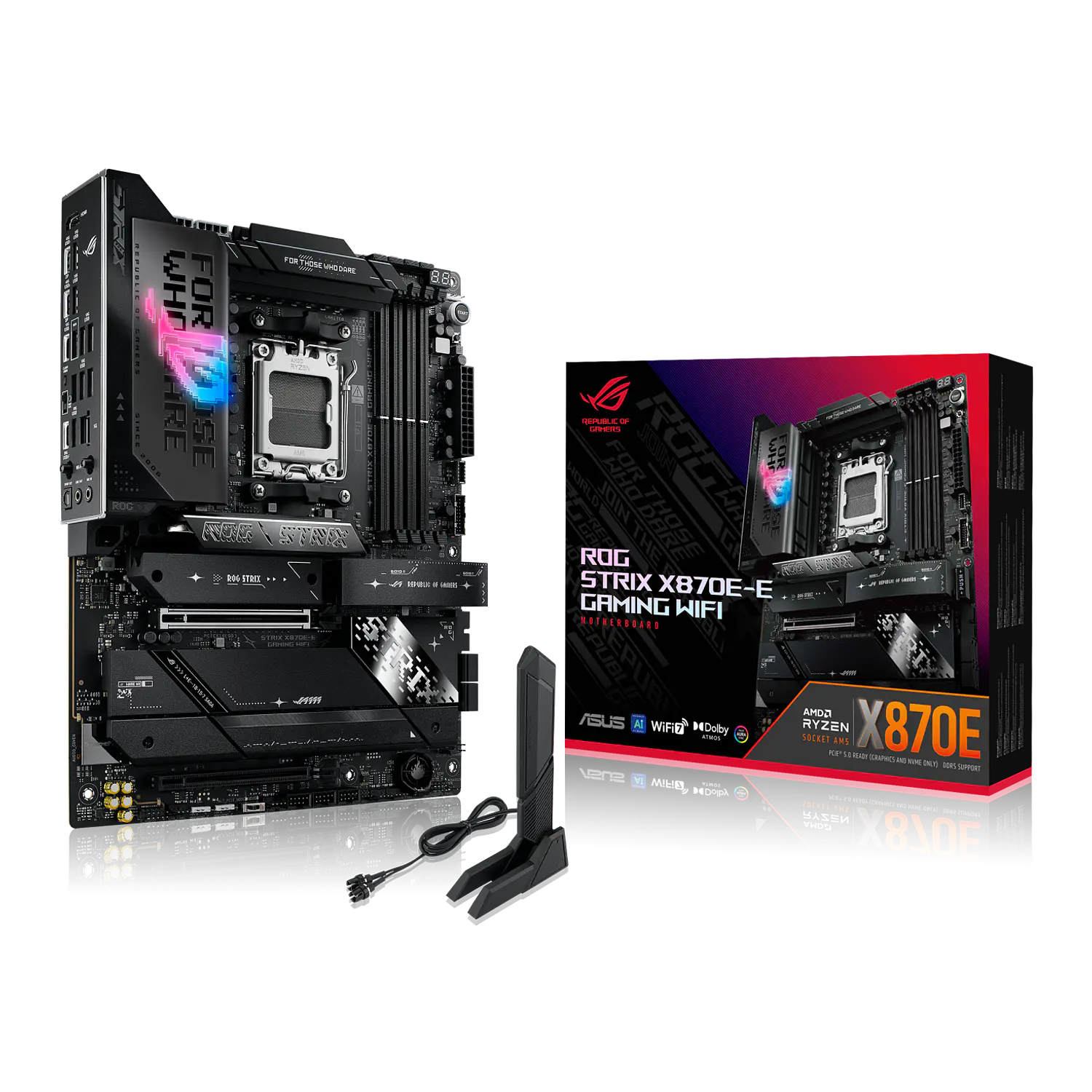 ASUS ROG STRIX X870E-E GAMING WIFI, Placa Madre ATX, AMD X870E, Socket AM5, DDR5 Hasta 256GB, PCIe 5.0, 5 M.2, Wi-Fi 7, Bluetooth 5.4, LAN 5GbE, 2 USB4 40Gbps, Negro 1