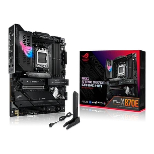 ASUS ROG STRIX X870E-E GAMING WIFI, Placa Madre ATX, AMD X870E, Socket AM5, DDR5 Hasta 256GB, PCIe 5.0, 5 M.2, Wi-Fi 7, Bluetooth 5.4, LAN 5GbE, 2 USB4 40Gbps, Negro