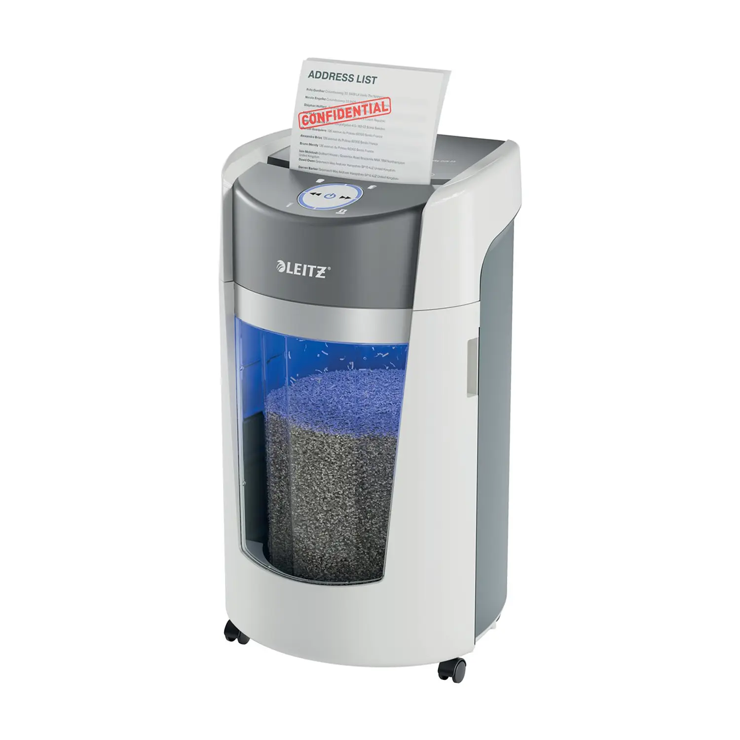 Leitz IQ OptiMax Office P5, Destructora de Papel, Microcorte 10 Hojas, 35L, Blanco/Gris 1