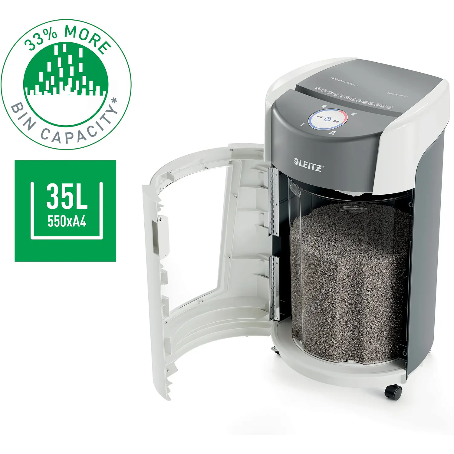 Leitz IQ OptiMax Office P5, Destructora de Papel, Microcorte 10 Hojas, 35L, Blanco/Gris 6