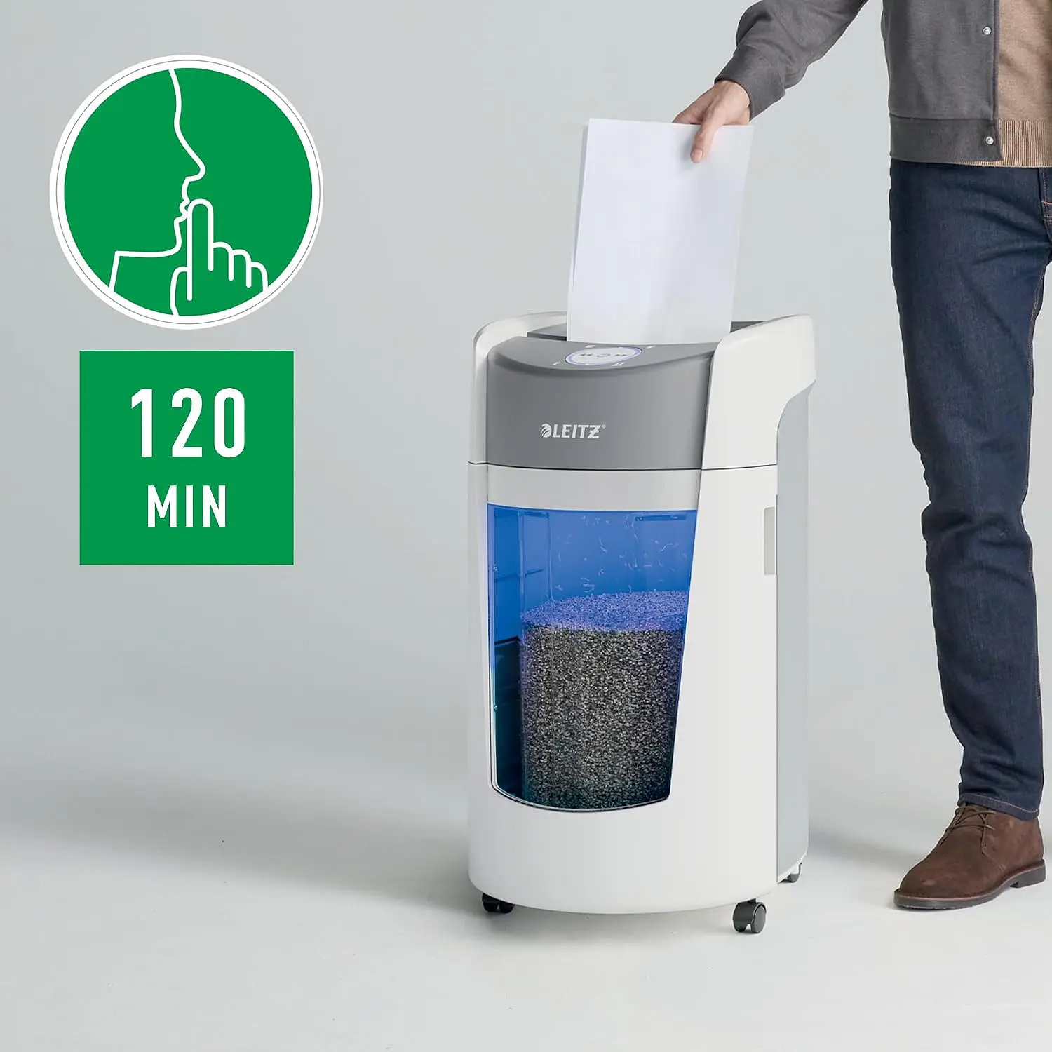 Leitz IQ OptiMax Office P5, Destructora de Papel, Microcorte 10 Hojas, 35L, Blanco/Gris 7