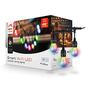 Nexxt Home NHB-O100, Guirnalda LED Inteligente Wi-Fi 14.6m, 24 Luces RGB y Blanco, IP65, Alexa