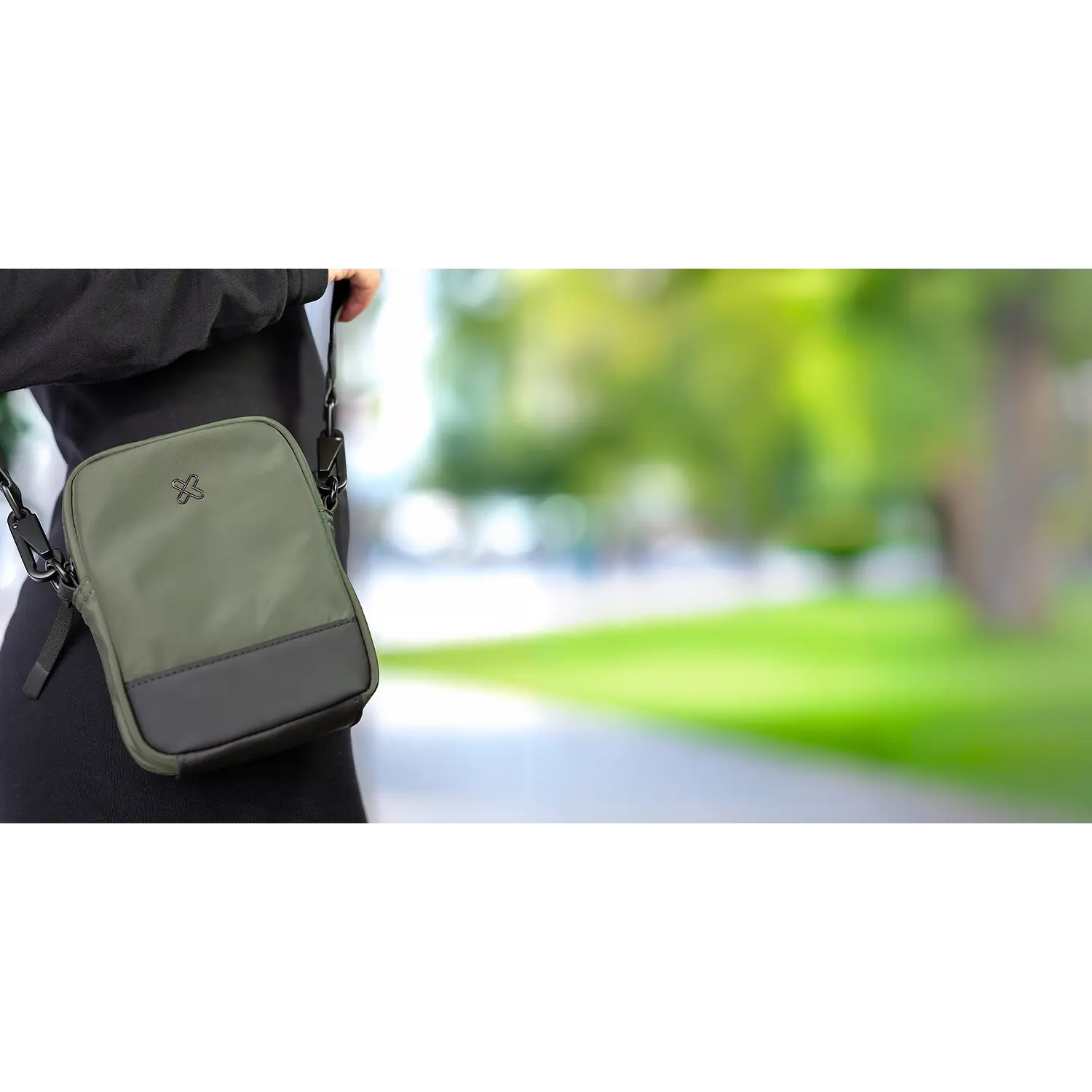 Klip Xtreme Modevo KCB-451, Bolso Cruzado para Celular, Repelente al Agua, Verde y Negro 10