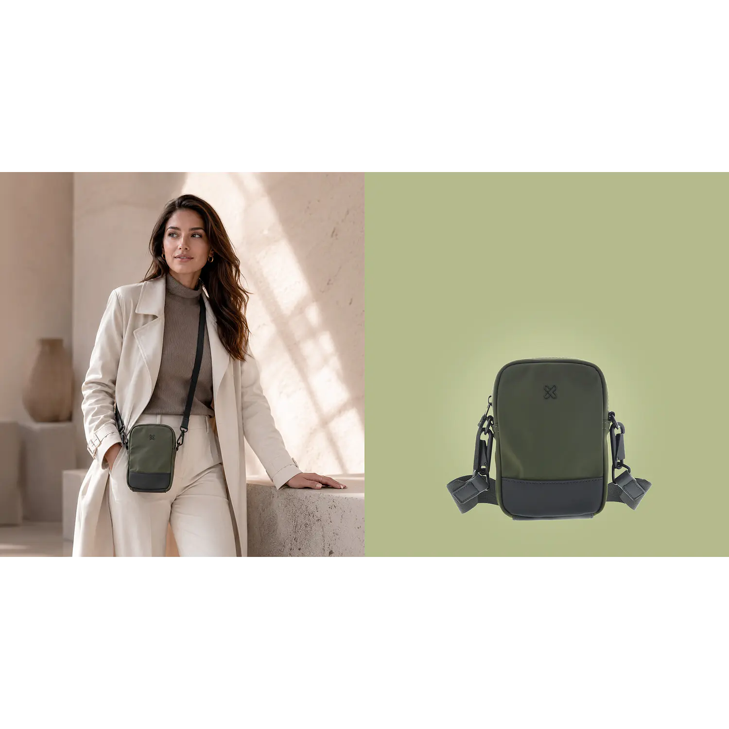 Klip Xtreme Modevo KCB-451, Bolso Cruzado para Celular, Repelente al Agua, Verde y Negro 16