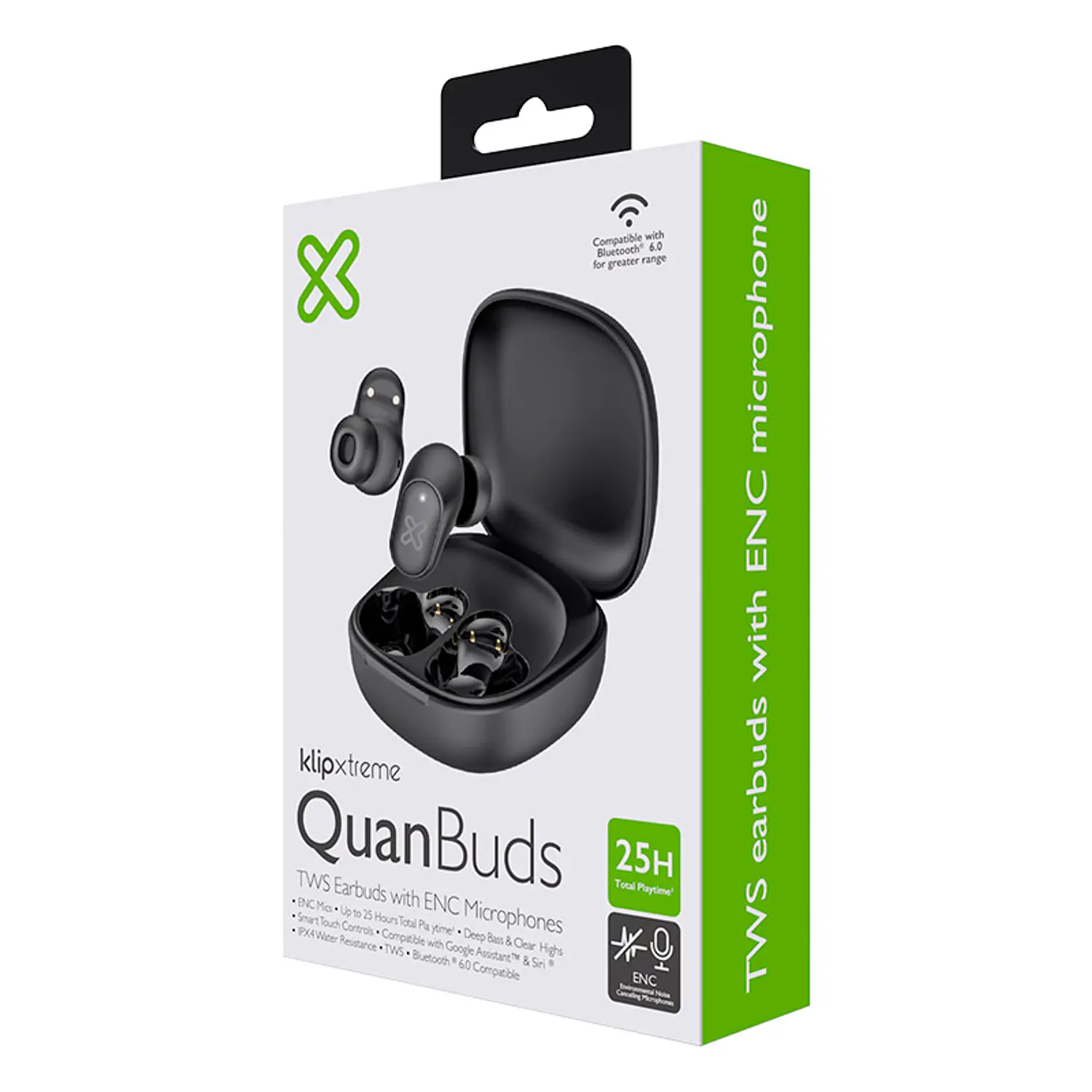Klip Xtreme QuanBuds KTE-011BK, Audífonos Inalámbricos TWS Bluetooth 6.0, Micrófono ENC, 25 Horas, IPX4, Negro 7