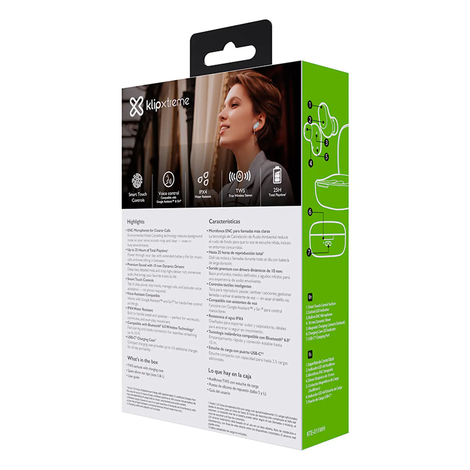 Klip Xtreme QuanBuds KTE-011WH, Audífonos Inalámbricos TWS Bluetooth 6.0, Micrófono ENC, 25 Horas, IPX4, Blanco 7