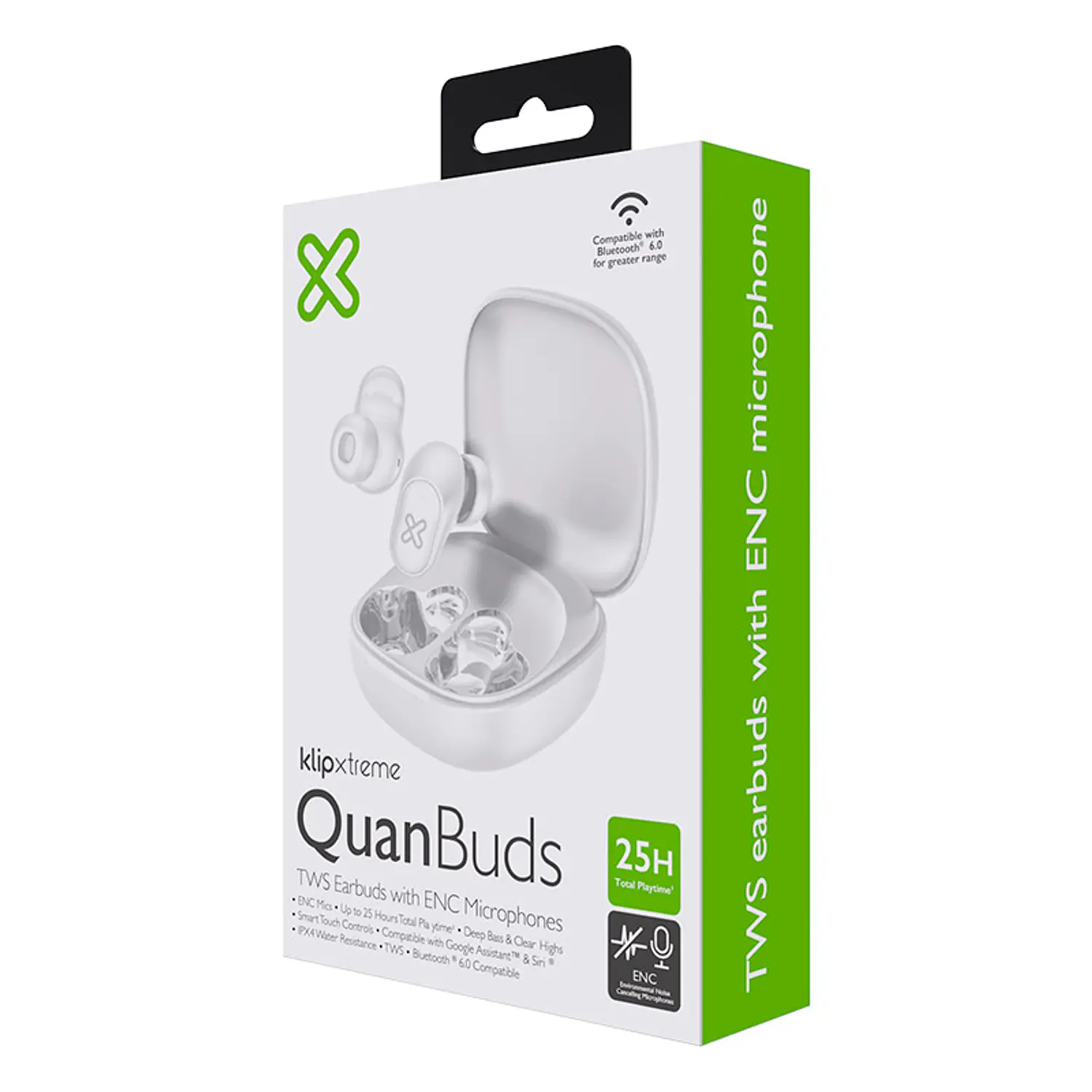 Klip Xtreme QuanBuds KTE-011WH, Audífonos Inalámbricos TWS Bluetooth 6.0, Micrófono ENC, 25 Horas, IPX4, Blanco 6