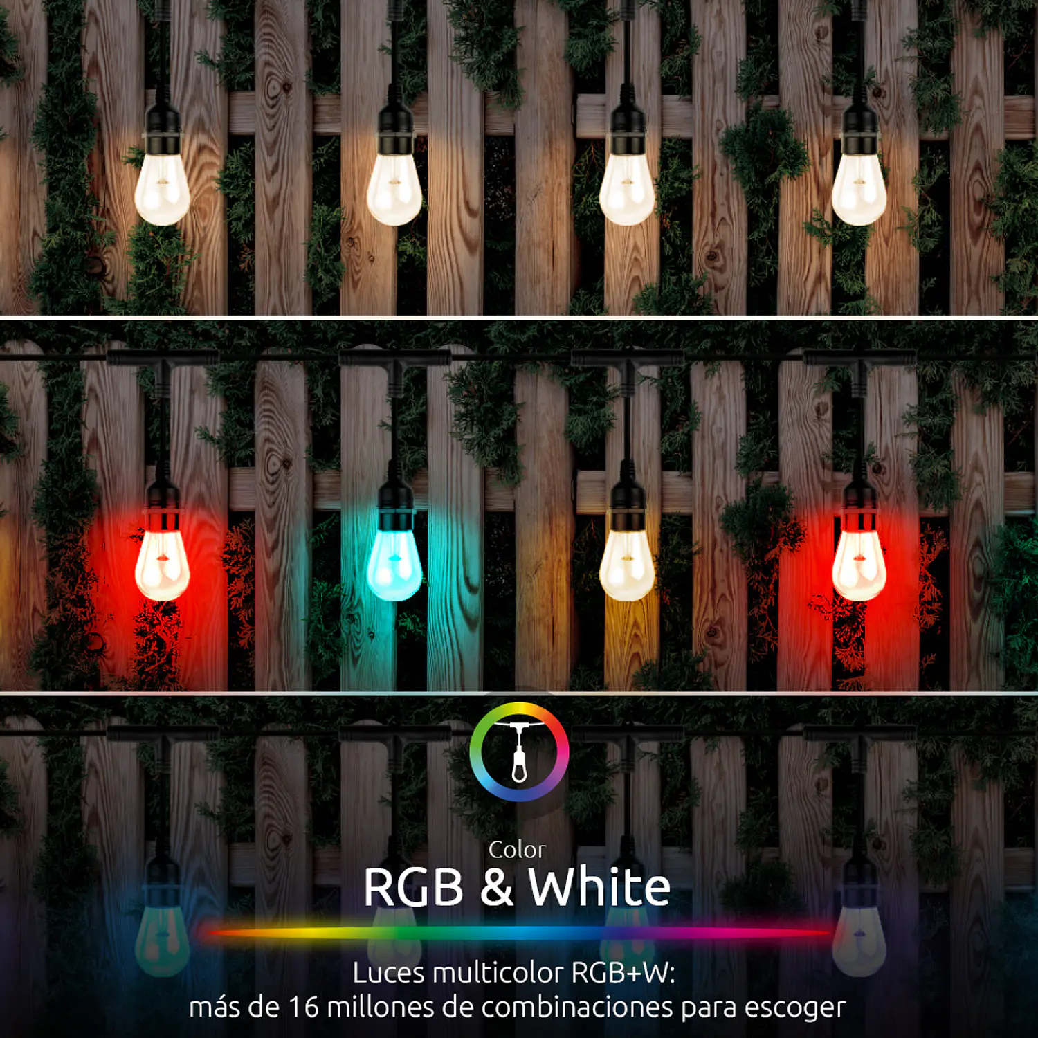 Nexxt Home Guirnalda LED Inteligente Wi-Fi 14,6 m, 24 Luces RGB y Blanco, IP65, Alexa y Google Assistant 5