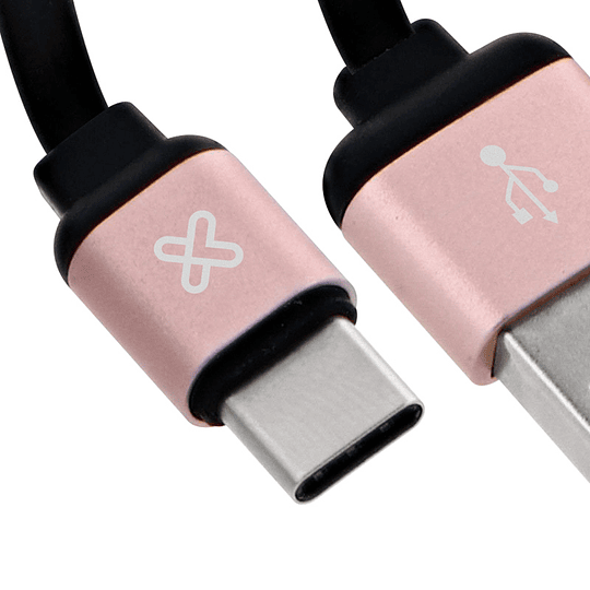klipX cable retractil USB-C a USB-A 2.1 Amp cable plano rosa