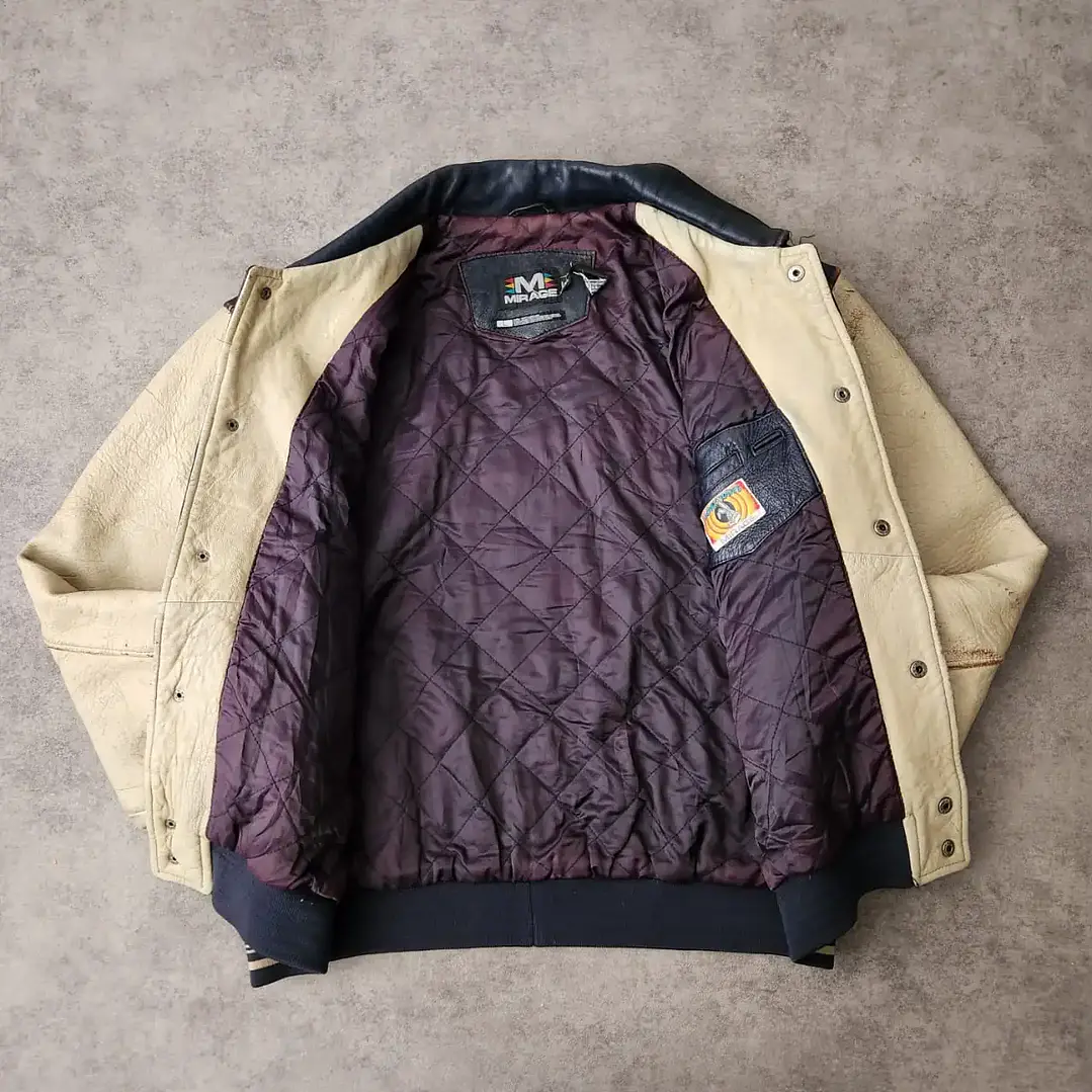 Vintage Looney Tunes Taz Aviator Leather Jacket L 5