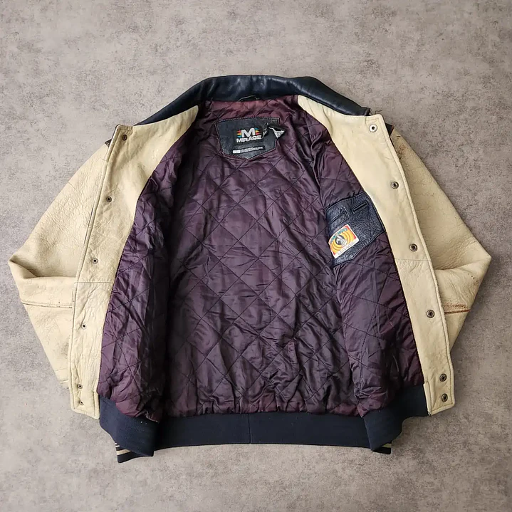 Vintage Looney Tunes Taz Aviator Leather Jacket L 5