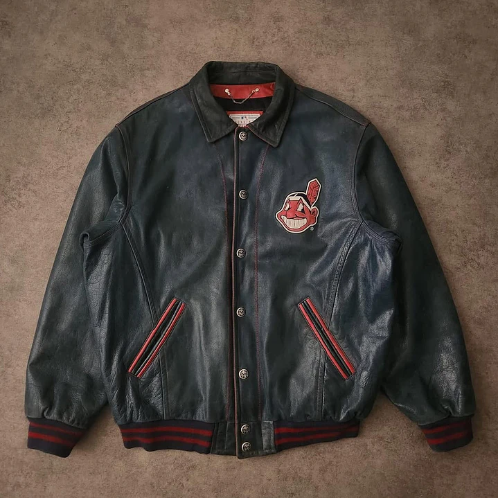90’s Cleveland Indians Leather Jacket XL 1
