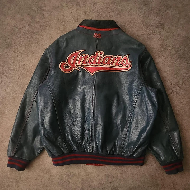 90’s Cleveland Indians Leather Jacket XL 5