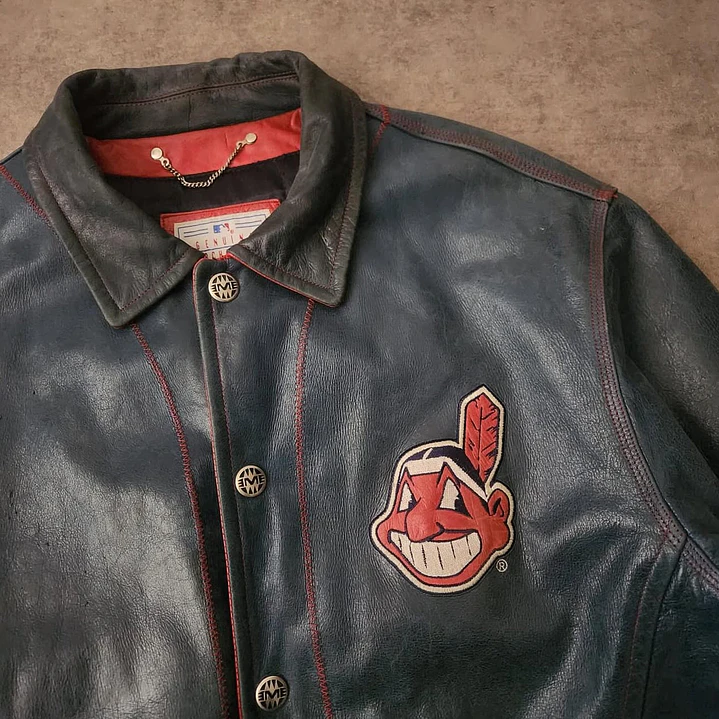 90’s Cleveland Indians Leather Jacket XL 2