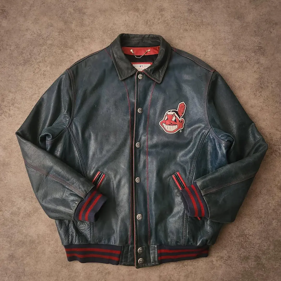 90’s Cleveland Indians Leather Jacket XL 3