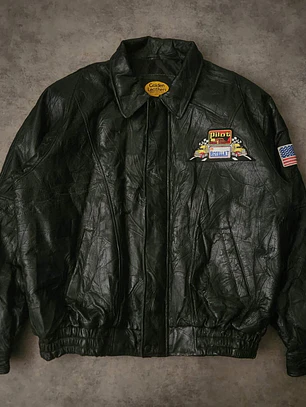 Golden Leather Bomber Jacket XL