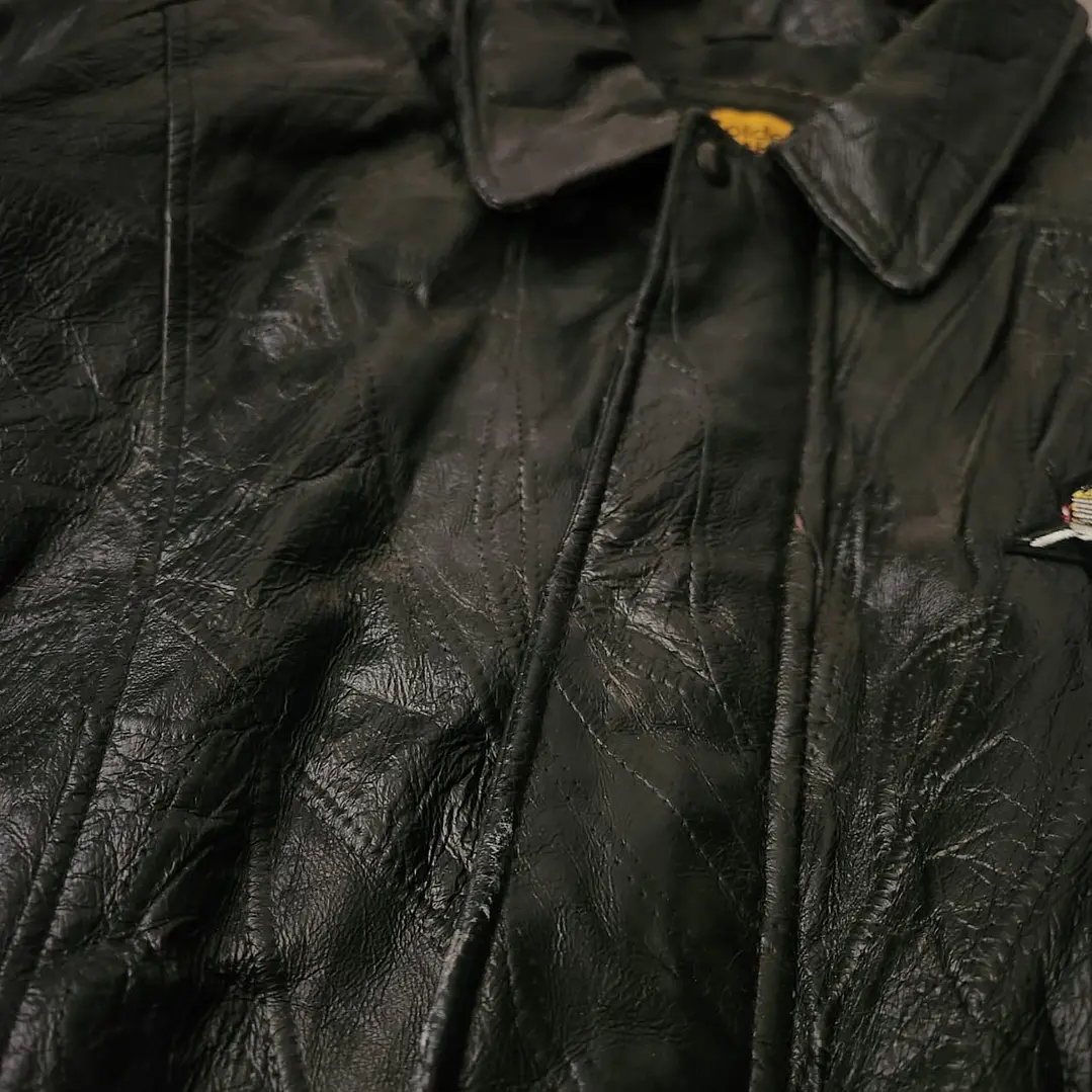 Golden Leather Bomber Jacket XL 3