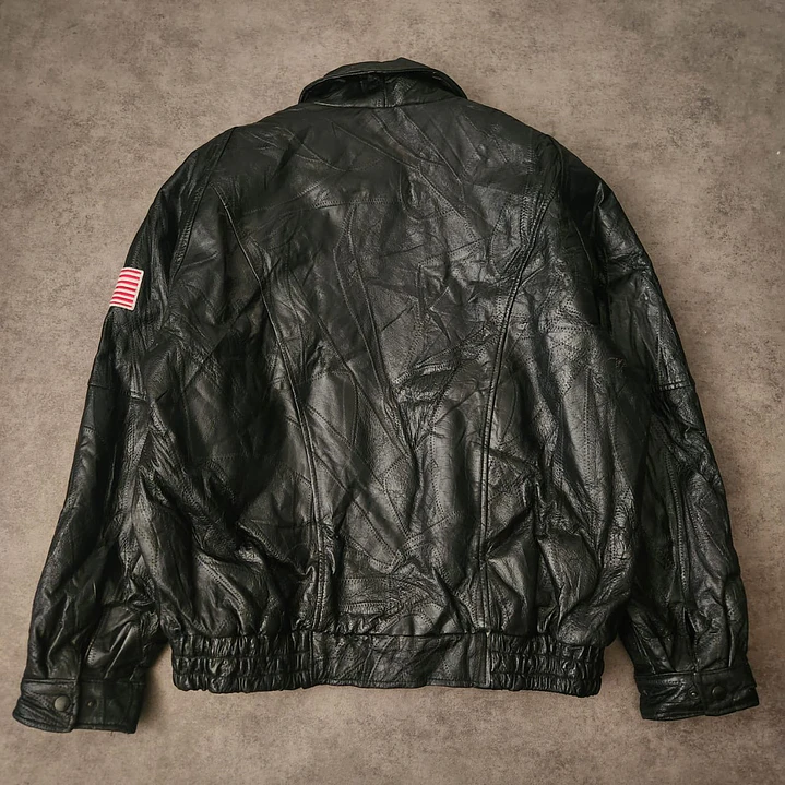 Golden Leather Bomber Jacket XL 5