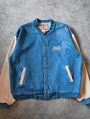 Vintage Three Rivers Varsity Denim Jacket L
