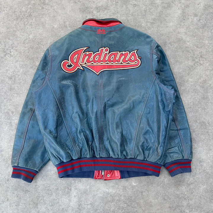90’s Cleveland Indians x Magestic Leather Jacket XL 4