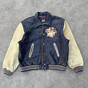 Vintage Looney Tunes Taz Aviator Leather Jacket L