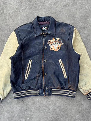 Vintage Looney Tunes Taz Aviator Leather Jacket L