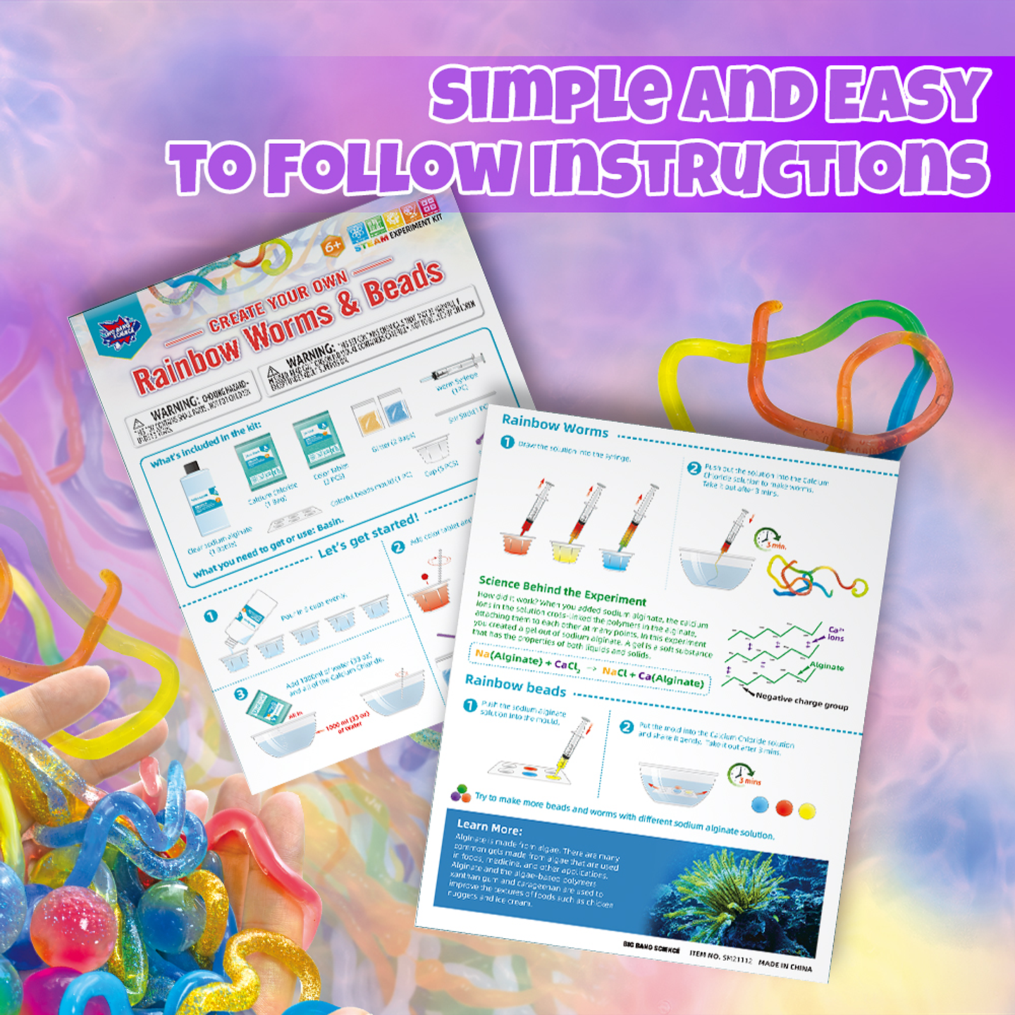 Juego científico STEAM - Crea tus Propios Gusanos y Cuentas Arcoíris 3