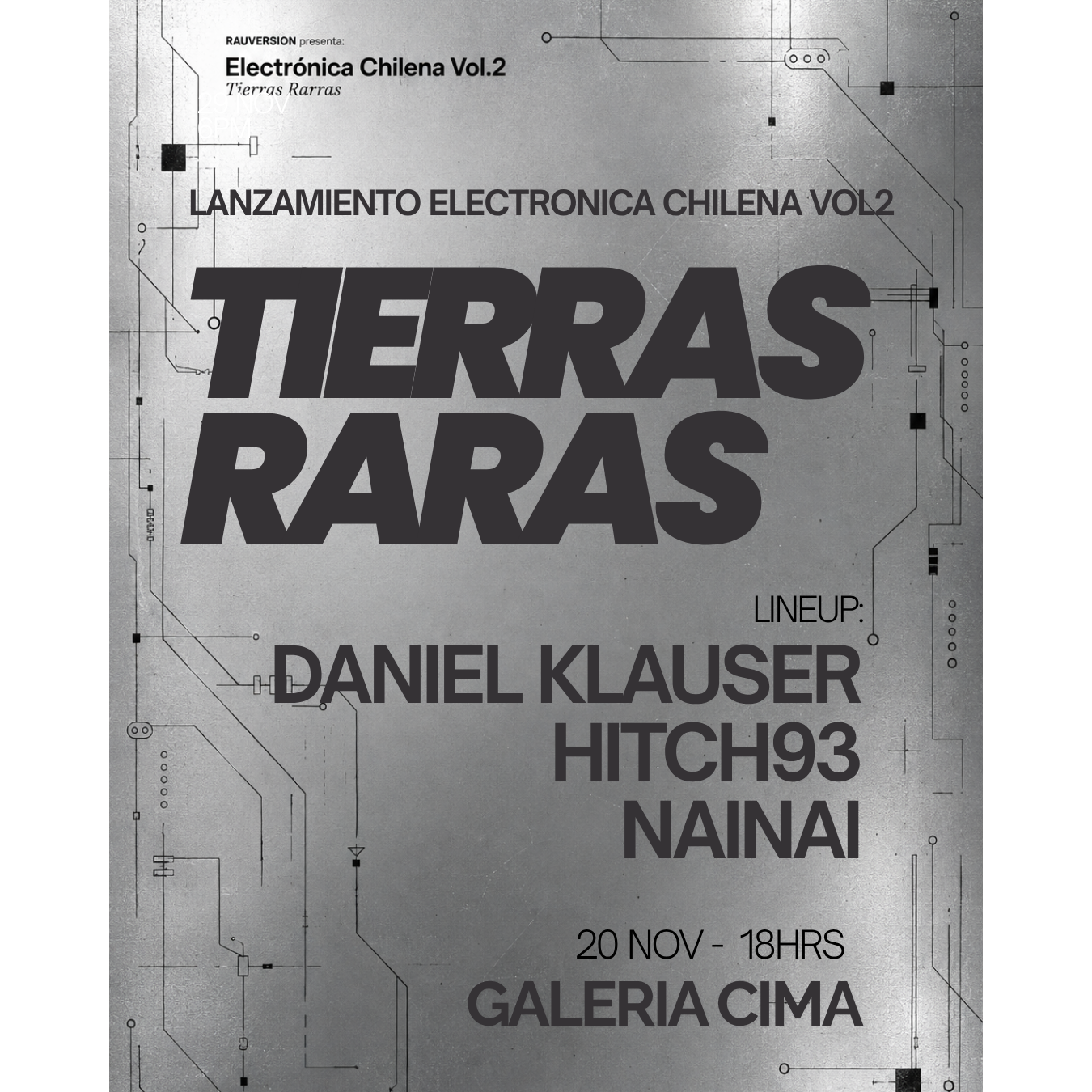 Viernes 20 de noviembre - Lanzamiento Electrónica Chilena Vol. 2: Tierras Raras - Rauversion