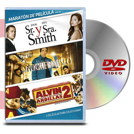 PACK DVD MARATÓN VOL:5 SR. Y SRA. SMITH/UNA NOCHE EN EL MUSEO 1/ALVIN Y LAS ARDILLAS 2