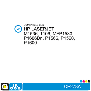 Toner CE278A Compatible con:  HP Laserjet M1536, 1106, MFP1530, P1606Dn, P1566, P1560