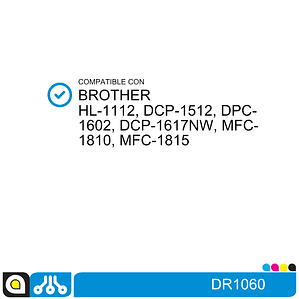 Tambor DR1060 Compatible con:  Brother DCP 1602, 1512, 1617NW, HL 1112, 1202, 1212W