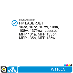 Toner W1105A Compatible con:  HP Laserjet 107a ,107w, MFP 135a, 135w, 137fnw