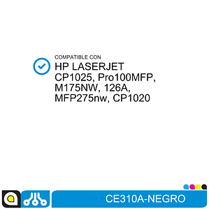 Toner CE310A Compatible con:  HP Laserjet CP1025, M175NW, 126A, CP1020