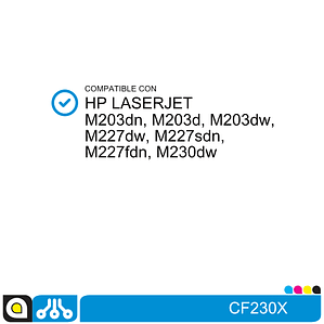 Toner CF230X Compatible con:  HP Laserjet M203dn, M203dw, M227dw, M227fdn , M230dw